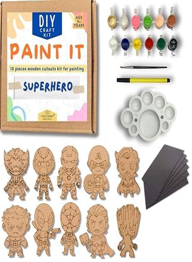 CRAFTER60 مجموعة الرسم الخشبي من CRAFTER60 للأطفال من عمر 5 سنوات فما فوق - مجموعة فنية وحرفية مع ألوان وفرش وقصاصات - لعبة تعليمية إبداعية (أبطال خارقون) - Image 1